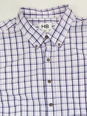 HB Harbor Bay White Plum Lavender Check Mens 2XLT Button Down Long Sleeve Shirt